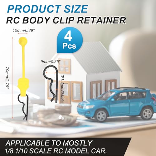 MECCANIXITY 4 Pcs RC Body Clip Retainers, 1.2mm Rod RC Clips Shell Fixed Buckle Lock Springy R Pins Shell Replacement Parts for All 1/8 1/10 Scale Model Car Crawler Truck(Yellow/Black) - color: Yellow Tab Black Clip