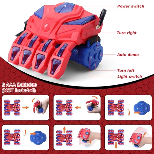 Gesture Sensing RC Stunt Car 2.4GHz Wholebody Light Double Sided RC Cars | Rechargeable Remote Control Car with Headlight Indoor Outdoor Spider Toy Birthday Gift Kids Boys Ages 4 to 13 - color: Dual Control Red