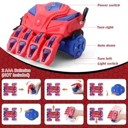 Gesture Sensing RC Stunt Car 2.4GHz Wholebody Light Double Sided RC Cars | Rechargeable Remote Control Car with Headlight Indoor Outdoor Spider Toy Birthday Gift Kids Boys Ages 4 to 13 - color: Dual Control Red