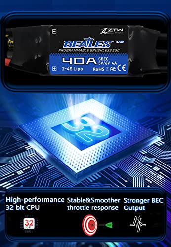 ZTW Beatles G2 40A ESC with SBEC Output 4A/5V,6V for RC Fixed Wing Airplane 2-4S or DIY Project Need Electronic Speed Controller