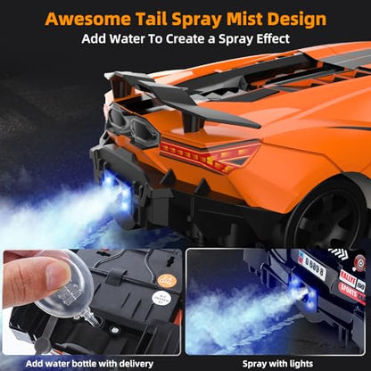 RC Drift Car 2.4GHz, Drifting RC Cars 1/24 4WD Drift Car Fast Remote Control Vehicle with LED Lights and Drifting Tires Racing Sport Toy Cars for Adults Boys Girls Kids - color: Orange+bk