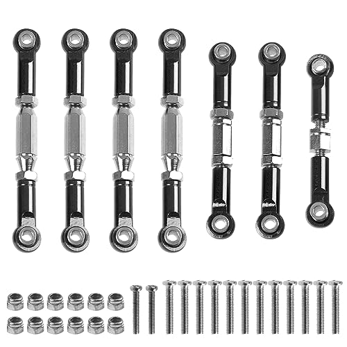 ShareGoo Aluminum Front Rear Swing Arm & Steering Knuckle Kit & Tie Rod Steering Servo Link Compatible with WLtoys 144010 144001 144002 1/14 RC Car (Black) - color: Black