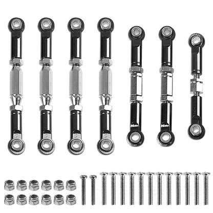 ShareGoo Aluminum Front Rear Swing Arm & Steering Knuckle Kit & Tie Rod Steering Servo Link Compatible with WLtoys 144010 144001 144002 1/14 RC Car (Black) - color: Black