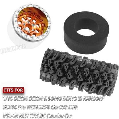 RC 2.2 Wheel Tires for 1/10 SCX10 SCX10 II 90046 SCX10 III AXI03007 SCX10 Pro TRX4 TRX6 Gen7/8 D90 VS4-10 MST CFX RC Crawler Car,4pcs Aluminum RC 2.2 in Beadlock Wheel,Orange - color: Orange - (2.2tires)