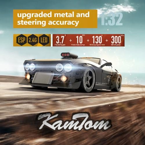 RC Drift Car 1/32 Scale High-Speed 4WD Mini Electric Remote Control Car, 30 km/h with Gyro Stabilization and LED Lights, Suitable for Adults (KM3299-Black) - color: Black