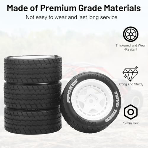1/14 RC Car On-Road Drift Tires, daitoku 12mm Hex RC Racing Tires for Tamiya M08/05/06 MF-01X - Style B (White) - style: Style B