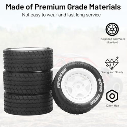1/14 RC Car On-Road Drift Tires, daitoku 12mm Hex RC Racing Tires for Tamiya M08/05/06 MF-01X - Style B (White) - style: Style B