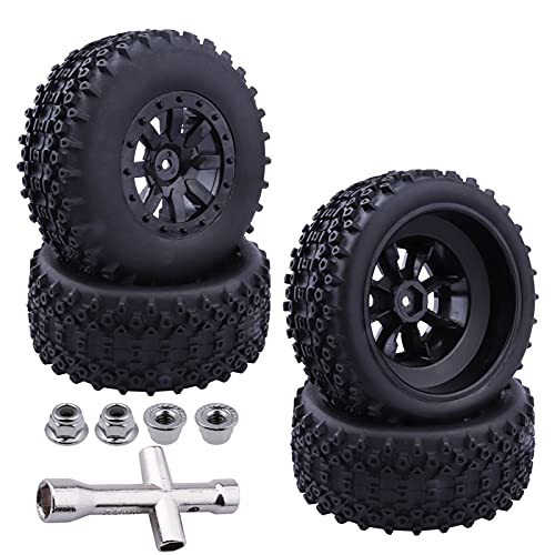 HobbyPark Pre-Glued RC Tires and Wheels 12mm Hex for 1/10 Scale RC Short Course Truck Traxxas Slash 4x4 2WD BL-2S, Redcat Blackout XTE SC TR10, Losi 22S SCT, 4PCS (Style A) - style: Style A