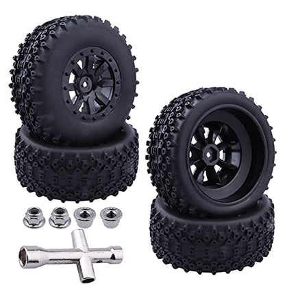 HobbyPark Pre-Glued RC Tires and Wheels 12mm Hex for 1/10 Scale RC Short Course Truck Traxxas Slash 4x4 2WD BL-2S, Redcat Blackout XTE SC TR10, Losi 22S SCT, 4PCS (Style A) - style: Style A