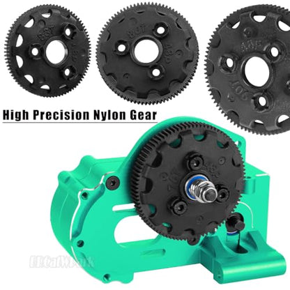 RC Transmission Case Gearbox w/Spur Gear Upgrades Part for 1/10 Slash/Rustler/Stampede/Bandit 2WD (VXL) Drag Slash/Bigfoot,BRCatWPark Aluminum Gearbox Hops Up,Replace #9495,Green