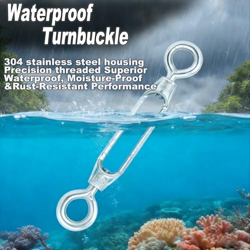 6 PCS M10 Eye and Eye Turnbuckles for Cables Wire Rope Tension | Made of 304 Stainless Steel, Corrosion Resistant , Easy to Use,511lbs Rated,Industrial Shade Sail Rigging - size: 6PCS-M10-OO
