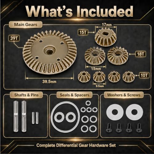Metal Differential Gear Set 39T 22049 for Tamiya XV-02 TT-02 MB-01 BT-01 XM01 1/10 RC Car Upgrade Front/Rear Gear Diff Replacement Hop-Up Parts - color: Differential Gear