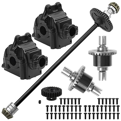ShareGoo Metal Gearbox Housing Differential Cover & Differential Gear Set & Central Drive Shaft Compatible with WLtoys 144010 144001 144002 1/14 RC Car Upgrade Part (Black) - color: Black