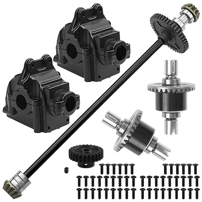 ShareGoo Metal Gearbox Housing Differential Cover & Differential Gear Set & Central Drive Shaft Compatible with WLtoys 144010 144001 144002 1/14 RC Car Upgrade Part (Black) - color: Black