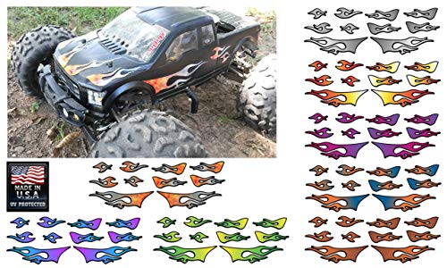 RC car Truck - Tribal Flames - 10pc Body Decal kit - Universal for Arrma Losi HPI Axial Traxxas Redcat Tekno 1/10 1/8 Scale Rock Crawler Stickers (Torched Steel) - color: Torched Steel