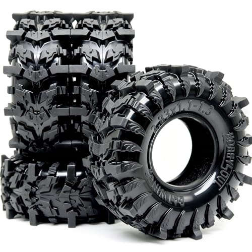 1.3" RC Crawler Tires - 72mm Batwings 4-Pack Fits TRX4M SCX24 | Super soft sticky mud tires with foam inserts, upgrade for 1/18 TRX4M High Trail & 1/24 micro off-road RC crawlers