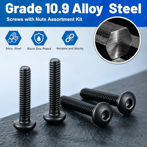 2380PCS Hex Socket Button Head Screws Assortment Kit 10.9 Alloy M2-M5 | M2 M3 M4 M5 Black Zinc Plated Machine Bolts and Nuts, Flat & Spring Washer, with Organizer Case for DIY, Electronics, RC Car - size: G10.9 M2M3M4M5 2380PCS