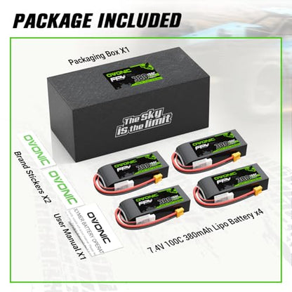 OVONIC 2S 380mAh Lipo Battery 7.4V 100C High Voltage Battery with XT30 Plug for RC Car Truck RC Vehicles Boat Drone RC Airplane Quadcopter Helicopter FPV Racing Hobby Models [4pcs]