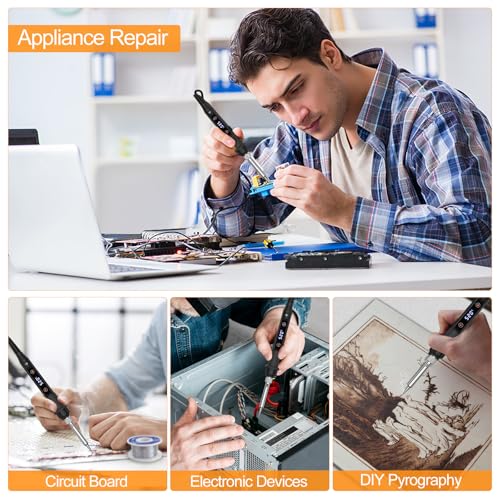 Soldering Iron Kit 80W LED Soldering Gun Adjustable Temp 356-968℉ | 15s Fast Heating Electronics Precision Repair Welding Tools with 50g Solder Wire, 5 Tips, Desoldering Pump, Stand, Tweezers