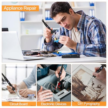 Soldering Iron Kit 80W LED Soldering Gun Adjustable Temp 356-968℉ | 15s Fast Heating Electronics Precision Repair Welding Tools with 50g Solder Wire, 5 Tips, Desoldering Pump, Stand, Tweezers