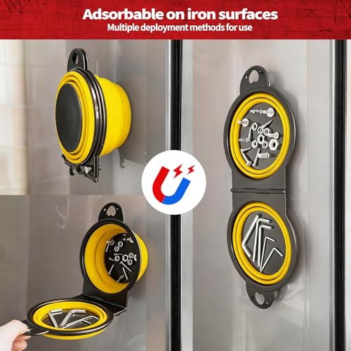 Magnetic Trays, Magnetic Bowl for Screws, Magnetic Tool Tray (yellow2.0) | Collapsible Magnetic Tool Tray, Integrated 5.1" Round Dual Silicone Bowls, Upgraded Version, Bonus Hook for On-the-Go Carry - style: yellow2.0