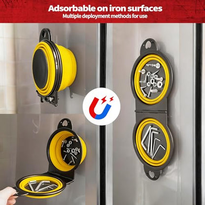 Magnetic Trays, Magnetic Bowl for Screws, Magnetic Tool Tray (yellow2.0) | Collapsible Magnetic Tool Tray, Integrated 5.1" Round Dual Silicone Bowls, Upgraded Version, Bonus Hook for On-the-Go Carry - style: yellow2.0
