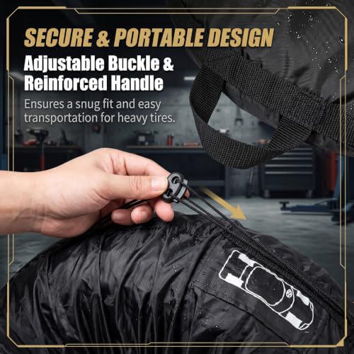 Car Spare Tire Cover, 31.49" Thickened Oxford Fabric Waterproof Portable Tire Storage Bag with Handle, Stable Adjustable Sunscreen Tire Protector, Universal Storage Accessory for Cars (Black)