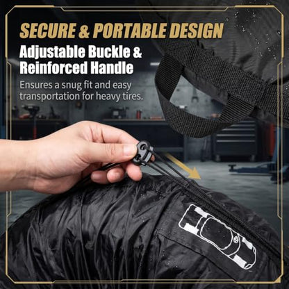 Car Spare Tire Cover, 31.49" Thickened Oxford Fabric Waterproof Portable Tire Storage Bag with Handle, Stable Adjustable Sunscreen Tire Protector, Universal Storage Accessory for Cars (Black)