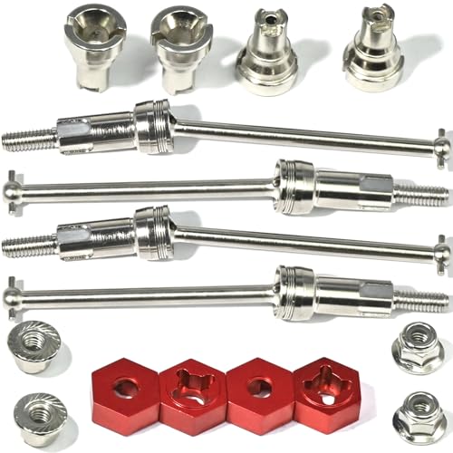 Hardened Steel CVD Driveshaft Front Rear with Hexs, Nuts, Drive Center Cup, Drivershaft Dogbone CVD Compatible with ARRMA 1/18 Mojave Granite GROM ARA2102, Replace #ARA311198 (Silver,Red) - color: Silver-red