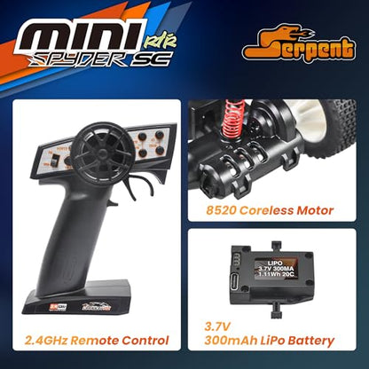 Serpent Mini Spyder 1/24 Scale RC Car with Gyro, 20km/h High Speed | Electric Powered RTR Off-Road Remote Control Car, 2.4GHz Short Course Truck, High Performance with 1 Battery 1 USB Data Cable - style: 430002