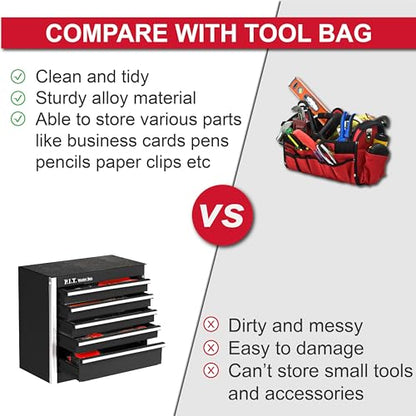 P.I.T. Mini Tool Box,Small Metal Toolbox Organizer with 5 Drawers,Black | 8.6"W X 4.6"D Cute Size,Q235 Steel,Magnetic Locking Mechanism,PVC Drawer Liners - color: Black, size: 5-Drawer