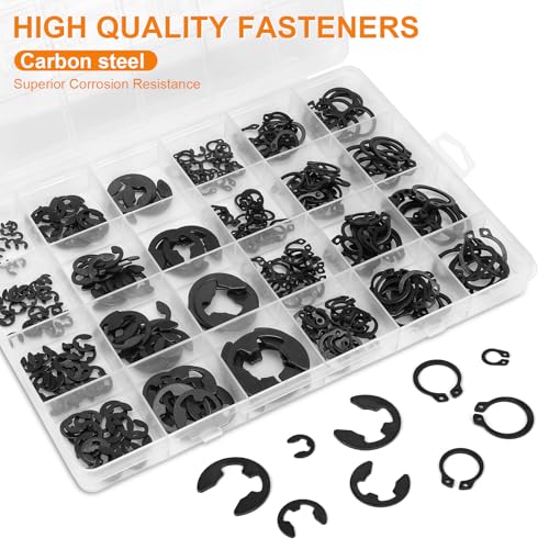 352Pcs Retaining Ring Kit with E-Clips(2.0mm-15mm) & C-Clips(M5-M16) Black | 24 Sizes Snap Rings And Circlips for DIY & Repair. E-Clips & External C-Clips. Black Carbon Steel - size: Carbon Steel-352PCS