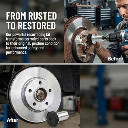 Car Wheel Hub Cleaning Tool, Brakewheel Lug Stud Rotor Rust Removal Disc with 5 Pads, 1 Adapter, Auto Brake Inner Rim Resurfacing Tool, Fits Power Drill or 1/2" Impact Driven Wrenches (Silver) - color: Silver