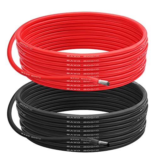 8 AWG Silicone Wire, 20 ft Red and 20 ft Black | Flexible fine-strand tinned copper cable with heat-resistant silicone insulation for batteries, RC and electronics wiring. - style: 8 AWG 20ft Red+20ft Black
