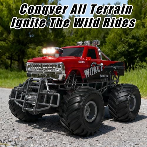Highspeed Entry Level red rc Monster Truck with Light Spray 2.4GHz Upright 360 Rotate 4WD Monster Trucks rc Cars, 20+ KM/H Monster Trucks 70min (Max) Runtime,Back-to-School Season Toddler Toy 8-12 - color: Bigfoot-red