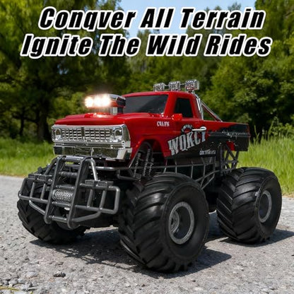 Highspeed Entry Level red rc Monster Truck with Light Spray 2.4GHz Upright 360 Rotate 4WD Monster Trucks rc Cars, 20+ KM/H Monster Trucks 70min (Max) Runtime,Back-to-School Season Toddler Toy 8-12 - color: Bigfoot-red