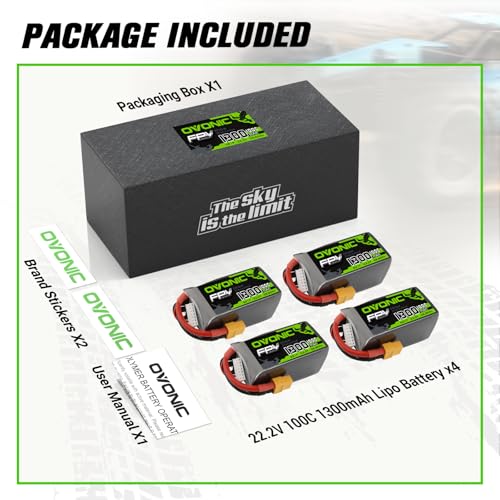 OVONIC 6S 1300mAh Lipo Battery 22.2V 100C Battery with XT60 Plug for RC Car Truck RC Vehicles Boat Drone RC Airplane Quadcopter Helicopter FPV Racing Hobby Models [1 Package Including 4 Batteries]