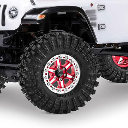 1.3" Aluminum Wheel & Tire Set - Upgrade Parts for 1/18 1/24 SCX24 TRX4M RC Crawler (red) - color: red-2