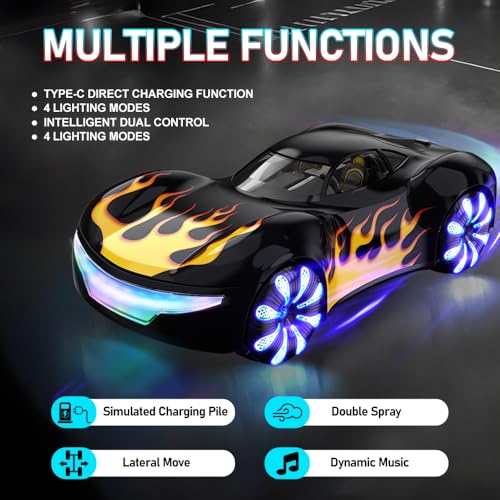 2.4GHz Remote Control Car, 360° Spins, Side-to-Side Movement, Dual Spray, LEDs, Auto Demo, RC Vehicle Outdoor Toys RC Cars Toys for Ages 8-13 Boys Girls Kids Birthday - color: Black