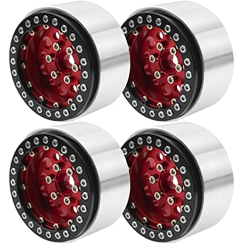 4Pack ShareGoo Aluminum Alloy 1.9" Beadlock Wheel Rims Hubs Compatible with Traxxas TRX4 Axial SCX10 RCAWD D90 D110 Tamiya CC01 1/10 RC Crawler Car (Red) - color: Red