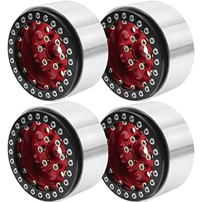 4Pack ShareGoo Aluminum Alloy 1.9" Beadlock Wheel Rims Hubs Compatible with Traxxas TRX4 Axial SCX10 RCAWD D90 D110 Tamiya CC01 1/10 RC Crawler Car (Red) - color: Red