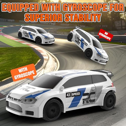 RC Drift car, 1/43 Mini Rc Drift car with Gyroscope, 2.4GHz Full Proportional Remote control Cars, 4WD High Speed Racing with Lights, Racing Tires, Model Cars Gift for Adults, Kids, Boys, Girls - color: White-lb