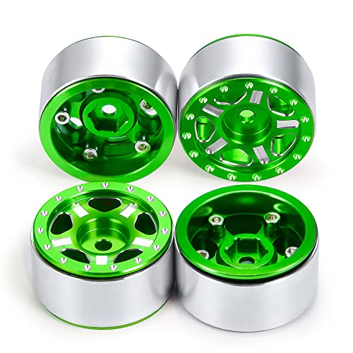 RCLIONS 4pcs Aluminum Alloy 1" Micro Beadlock Wheels Rims for All 1:24 Scale Axial SCX24 RC Crawler Car Upgrades Accessories (Green) - color: Green