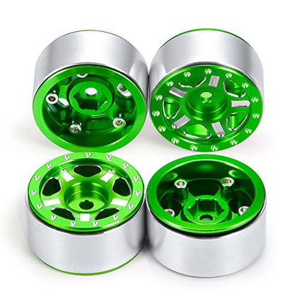 RCLIONS 4pcs Aluminum Alloy 1" Micro Beadlock Wheels Rims for All 1:24 Scale Axial SCX24 RC Crawler Car Upgrades Accessories (Green) - color: Green