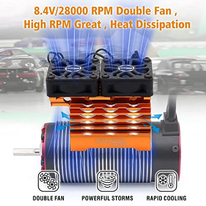 Surpass Hobby Dual 30mm Cooling Fan 27000RPM RC Car Motor Heatsink with Metal Cover for 1/8 1/7 RC Car Diameter 40/ 42mm Brushless Motor (Orange) - style: Orange