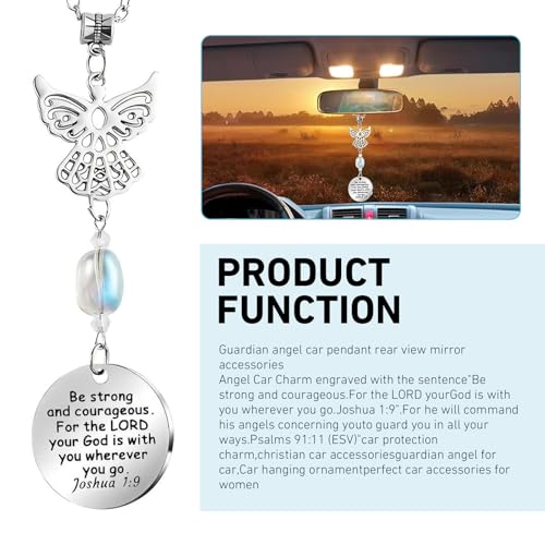 1 PC Angel Rear View Hanging Charm, Angel Wings Rear View Mirror Charm Ornament, Stainless Steel Car Interior Hanging Decoration Accessories, Universal for Most Cars and Home (Silver)