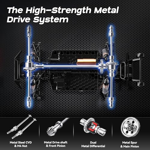 1/14 Brushless RC Cars for Adults, Max 42mph Oil Shock Absorber Electric 4WD High-Speed RC Car, Remote Control car for Adults RC Truck with Two 2S Lipo Batteries, Compatible with 3S Lipo - color: Blue