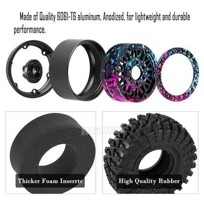 RC 1.9 Wheel Tires for 1/10 TRX4 TRX6 SCX10 SCX10 II 90046 SCX10 III AXI03007 SCX10 Pro Gen7/8 D90 VS4-10 MST CFX RC Crawler Car,12mm Hex Wheels Rims and Rubber Tires w/Sponge,Colour - color: Colour - (1.9 Beadlock Wheel)