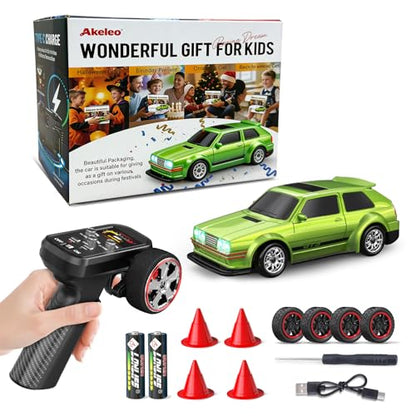 1/43 Mini RC Drift Car with Gyroscope, 4WD Full Proportional RC Car, 2.4GHZ Hobby Grade Remote Control Cars, RTR Model Vehicle, 20+KM/H High Speed for Hobbyists Kids Adults (Lime Green) - color: Lime Green