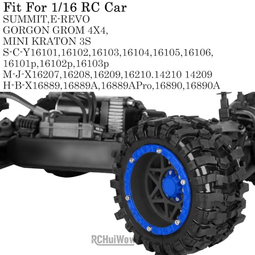 1/16 RC Wheels and Tires 4PCS, RCHuiWow 12mm Hex Plastic Rim Tires Set for 1/16 M-J-X16207-210,H-B-X16889-890,S-C-Y16101-106,Summit E-Revo Gorgon Grom,Mini Kraton 3S RC Truck Upgrades,Black&Navy Blue - color: Black&navy Blue(4pcs)